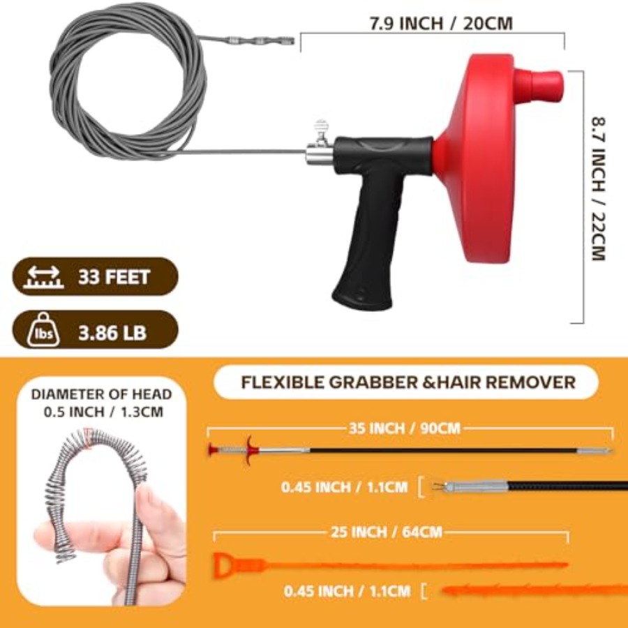 【Spot goods】Drain Auger 33 ft  - огляд і ціна Drain Snake Flexible
